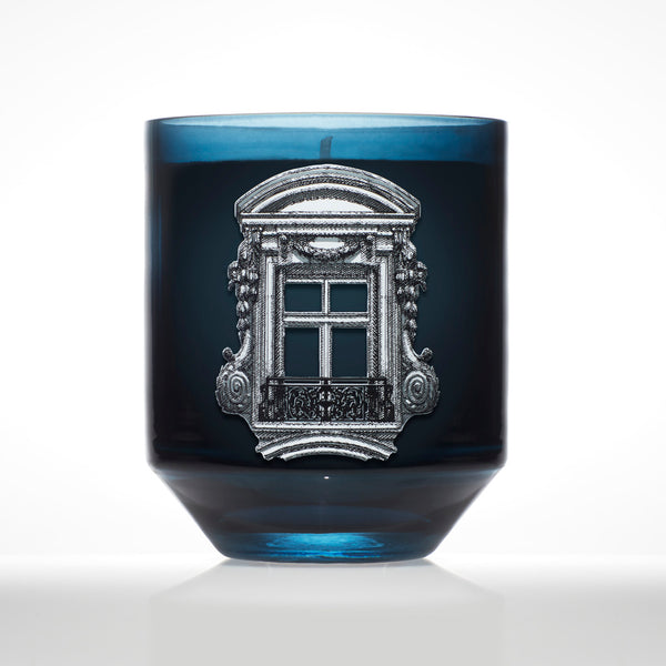 Bougie design luxe Monsieur Proust, verre soufflé à la main gravé d'une fenêtre parisienne